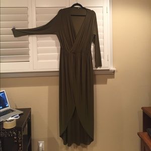 NWOT BOOHOO OLIVE SLINKY WRAP DRESS